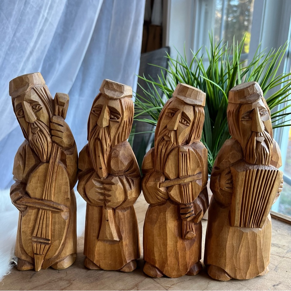 Vintage Handcrafted Flat Planed Carved Wooden Musical Male Quartet